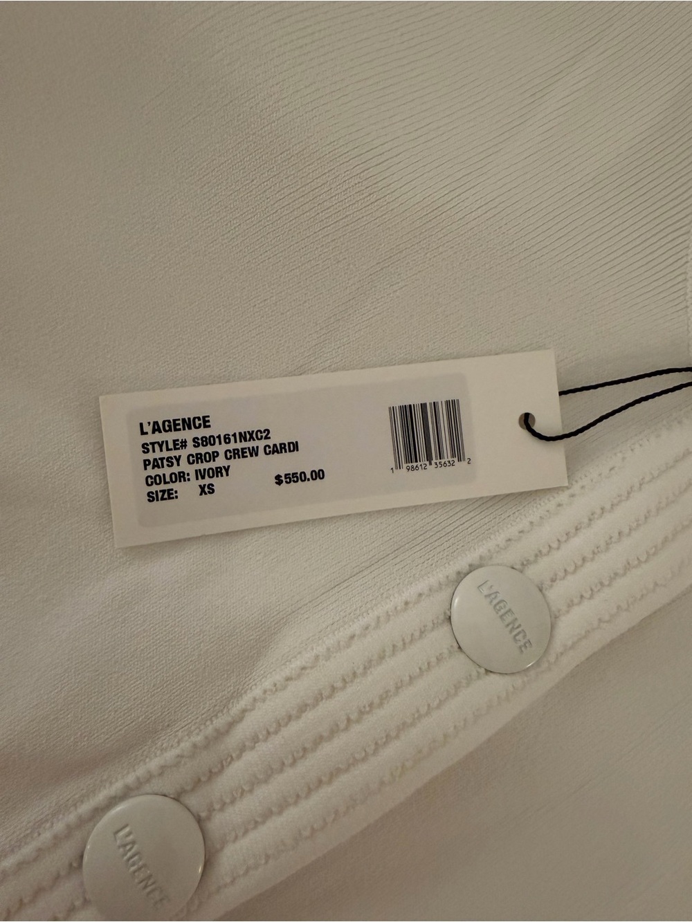NWT L'AGENCE Patsy Crop Crewneck Cardigan in White - Picture 7 of 7